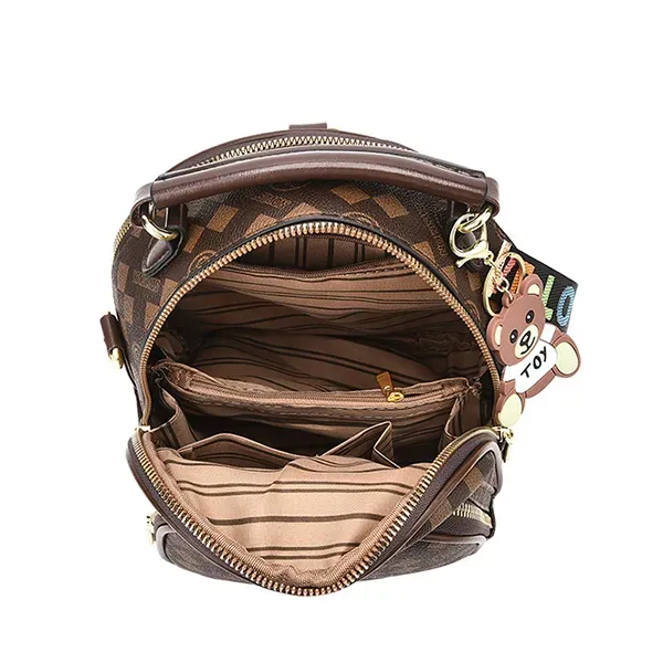 Check Pattern Zip Closure Adjustable Strap Women Mini Backpack