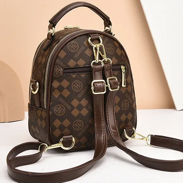 Check Pattern Zip Closure Adjustable Strap Women Mini Backpack