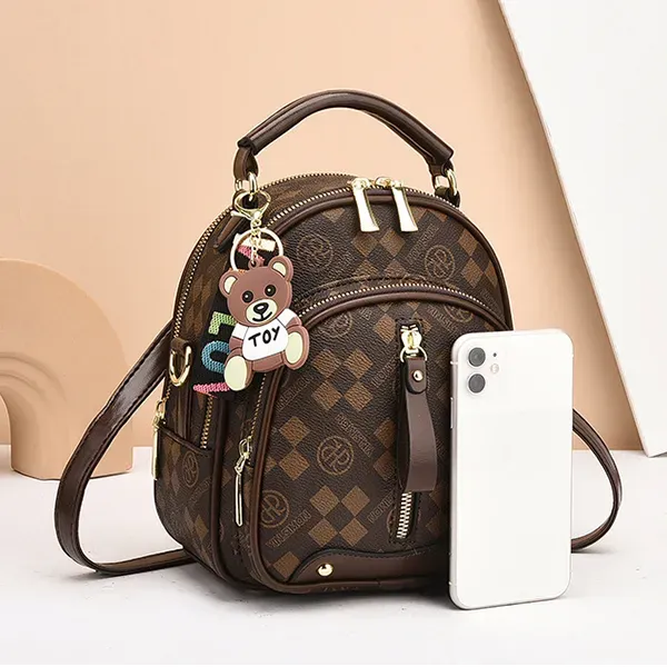 Thumbnail of Check Pattern Zip Closure Adjustable Strap Women Mini Backpack
