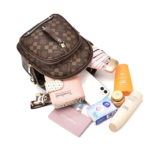 Thumbnail of Check Pattern Zip Closure Adjustable Strap Women Mini Backpack