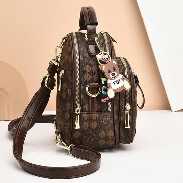 Check Pattern Zip Closure Adjustable Strap Women Mini Backpack