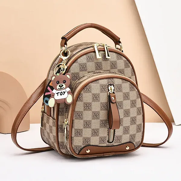 Thumbnail of Check Pattern Zip Closure Adjustable Strap Women Mini Backpack