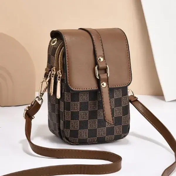 Stylish Checkered Pattern Adjustable Strap Zip Closure Mini Crossbody Bag