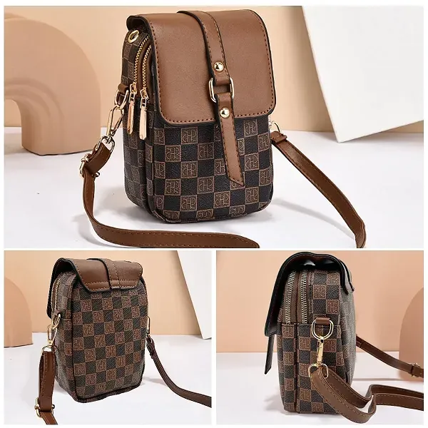 Thumbnail of Stylish Checkered Pattern Adjustable Strap Zip Closure Mini Crossbody Bag