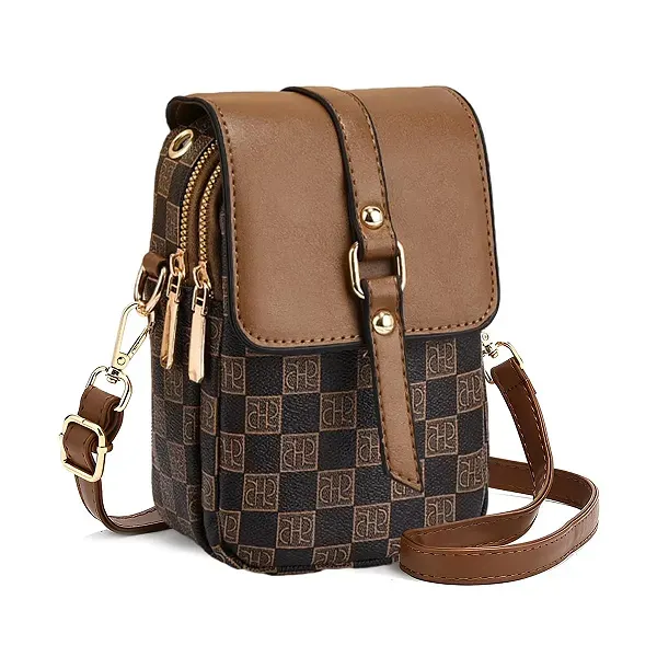 Stylish Checkered Pattern Adjustable Strap Zip Closure Mini Crossbody Bag