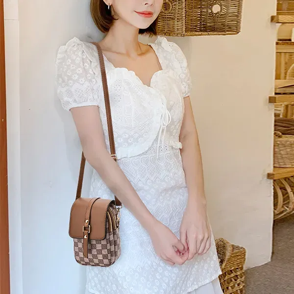 Thumbnail of Stylish Checkered Pattern Adjustable Strap Zip Closure Mini Crossbody Bag