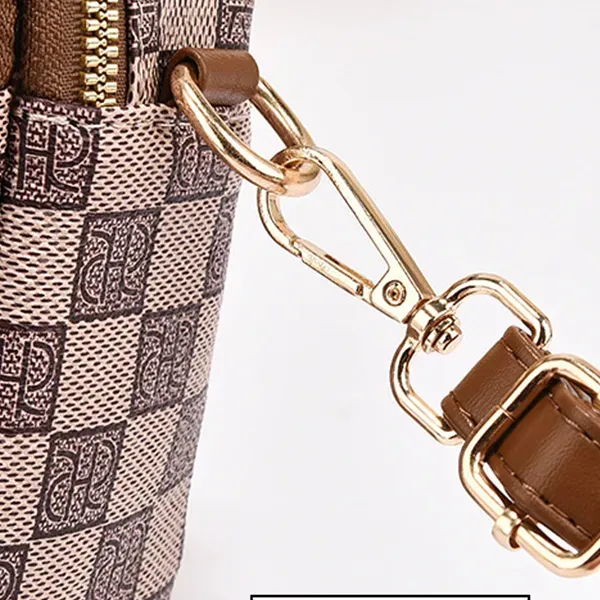 Stylish Checkered Pattern Adjustable Strap Zip Closure Mini Crossbody Bag
