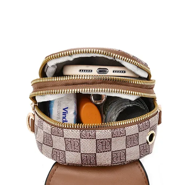 Stylish Checkered Pattern Adjustable Strap Zip Closure Mini Crossbody Bag