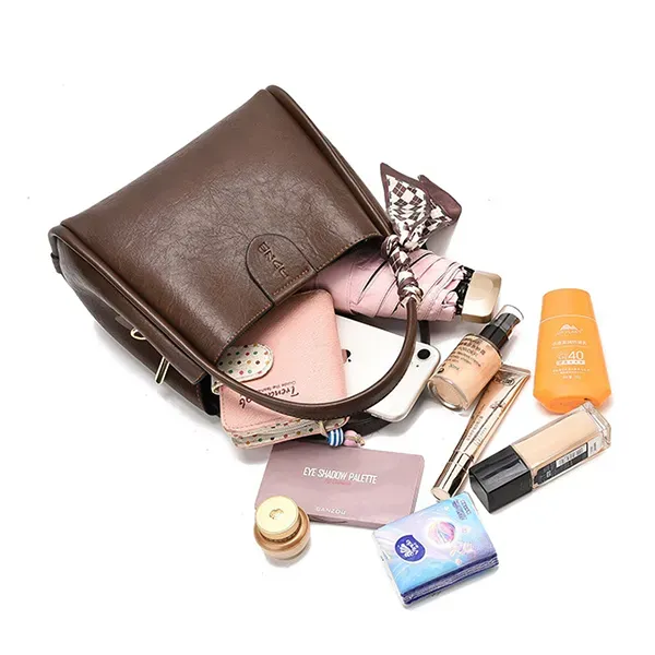 Stylish Leather Plain Pattern Adjustable Strap Fashionable Handbag