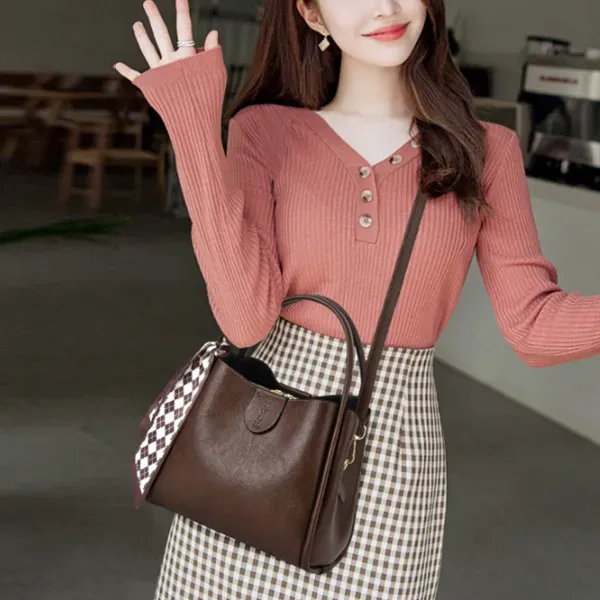 Stylish Leather Plain Pattern Adjustable Strap Fashionable Handbag