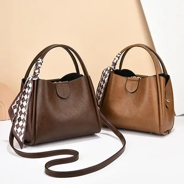 Stylish Leather Plain Pattern Adjustable Strap Fashionable Handbag