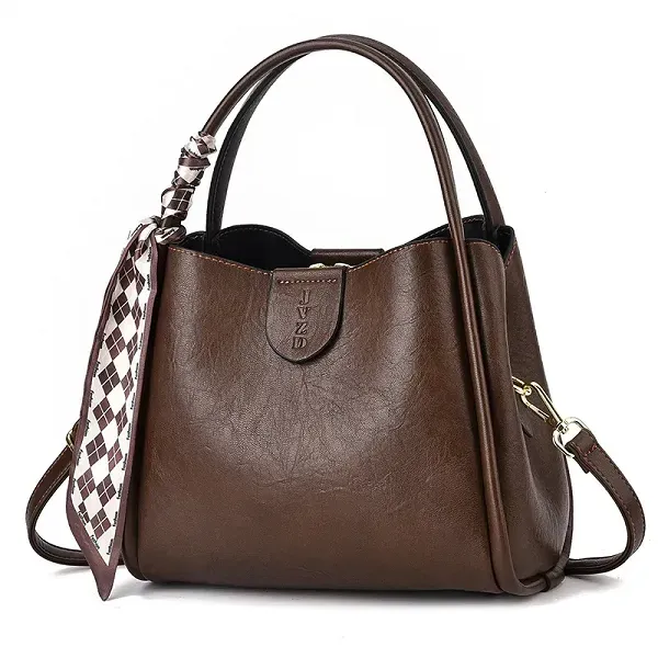 Stylish Leather Plain Pattern Adjustable Strap Fashionable Handbag