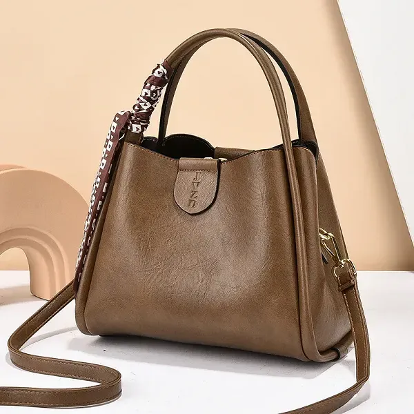 Thumbnail of Stylish Leather Plain Pattern Adjustable Strap Fashionable Handbag