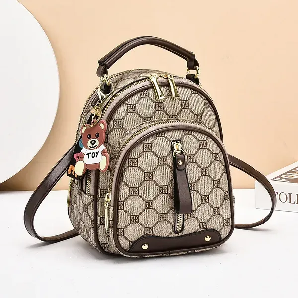 Check Pattern Zip Closure Adjustable Strap Women Mini Backpack