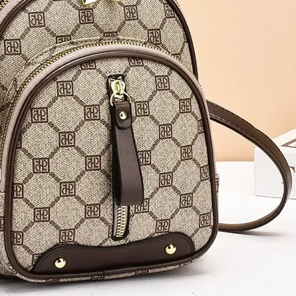 Check Pattern Zip Closure Adjustable Strap Women Mini Backpack