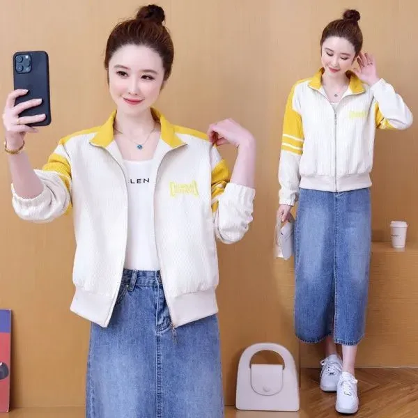 Casual Corduroy Zip-Up Jacket For Women