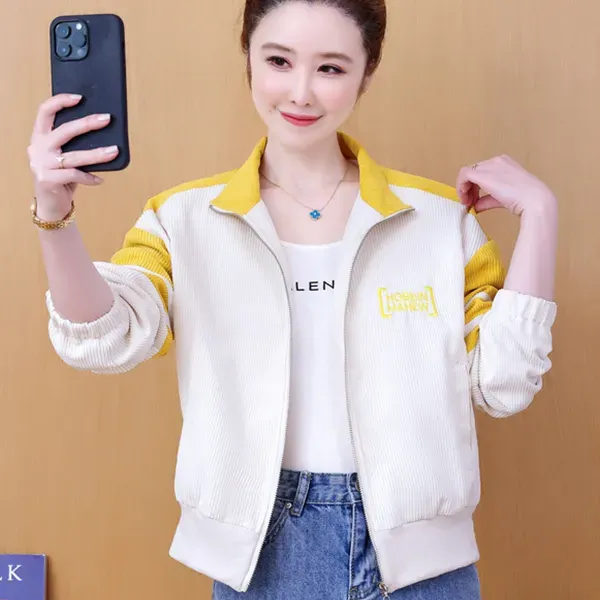 Casual Corduroy Zip-Up Jacket For Women