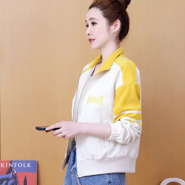 Casual Corduroy Zip-Up Jacket For Women