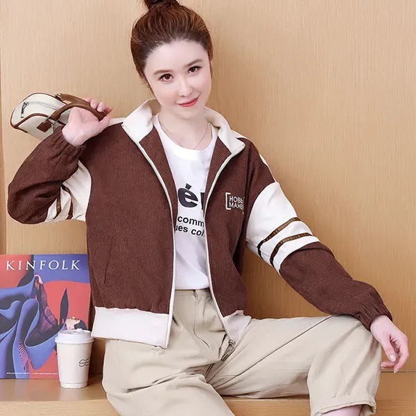 Casual Corduroy Zip-Up Jacket For Women