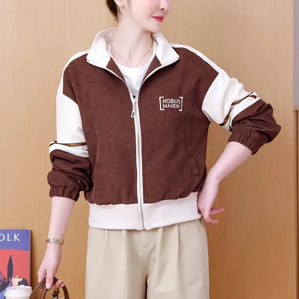 Casual Corduroy Zip-Up Jacket For Women