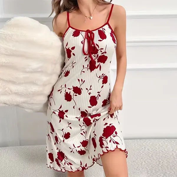 Floral Pattern Spaghetti Strap Lounge Sleepwear Sleeveless Pajamas
