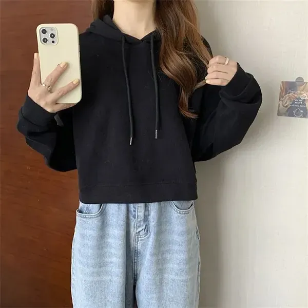 Casual Comfy Black Color Long Sleeves Winter Hoodie For Women