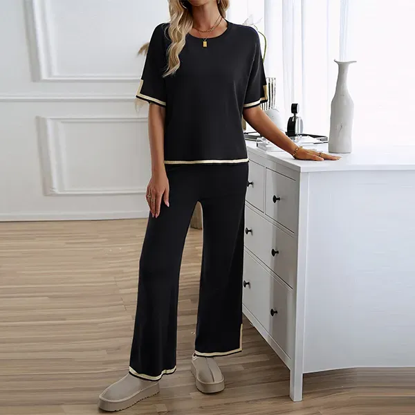 Striped Top and Wide Leg Pants Set