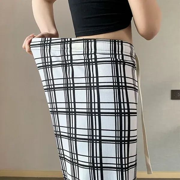 Stretchy Plaid Wide Leg Pants High Waist