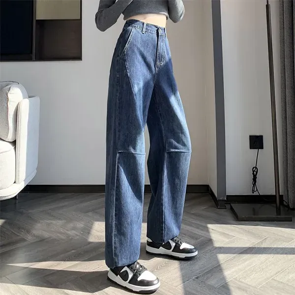 Stylish High Waist Button-Up Wide-Leg Denim Jeans