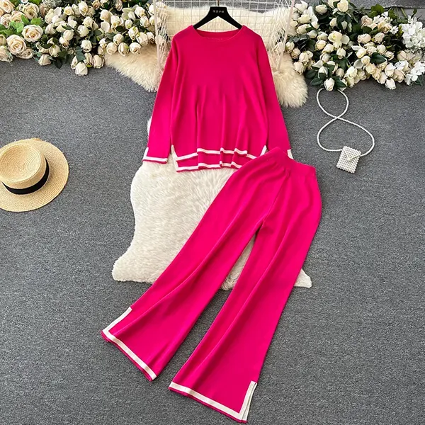 Striped Top and Wide Leg Pants Set