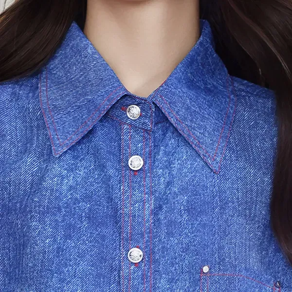 Thumbnail of Chic Blue Color Button-Up Women Blouse Top
