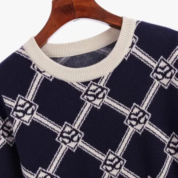 Elegant Geometric Pattern Long Sleeves Knit Dress