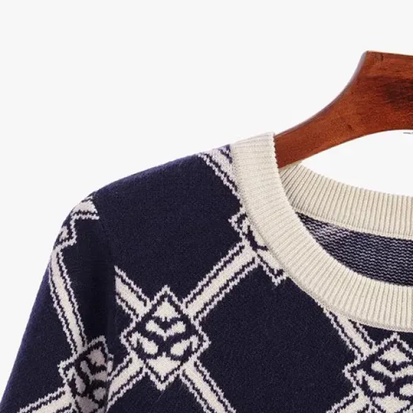 Elegant Geometric Pattern Long Sleeves Knit Dress