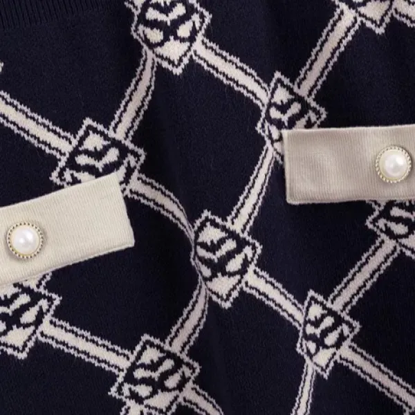 Thumbnail of Elegant Geometric Pattern Long Sleeves Knit Dress