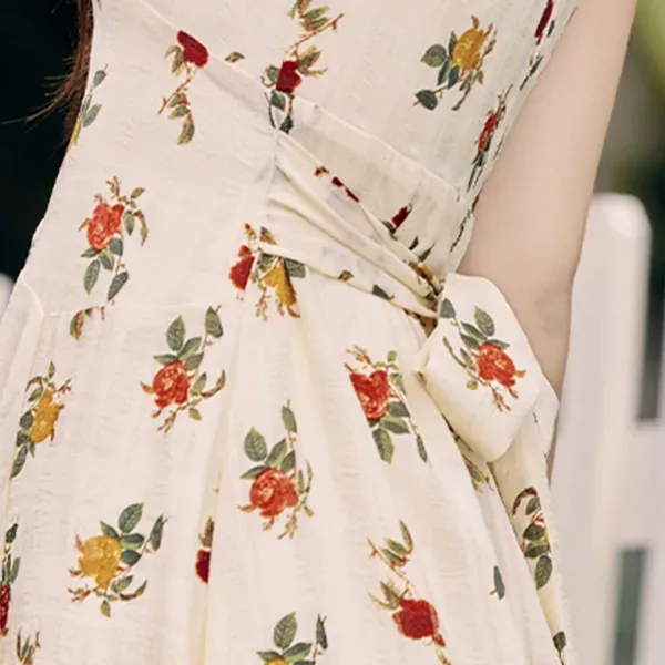 Floral Print Wrap V Neck Maxi Dress With Short Sleeves
