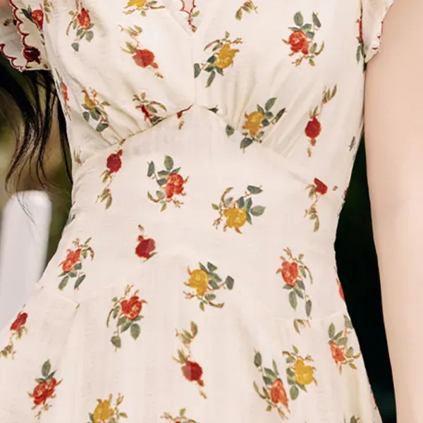 Floral Print Wrap V Neck Maxi Dress With Short Sleeves