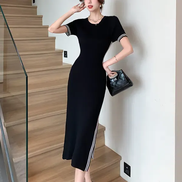 Thumbnail of Side Stripe Short Sleeve Knit Midi Dress