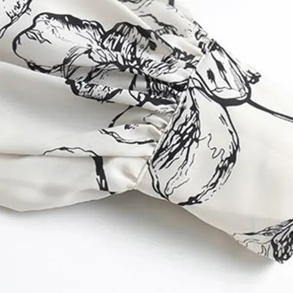 Floral Print Long Sleeve V-Neck Midi Dress For Women