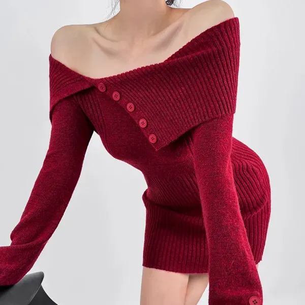 Stylish Off-Shoulder Ribbed Knit Bodycon Mini Dress