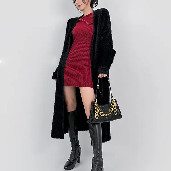 Thumbnail of Stylish Off-Shoulder Ribbed Knit Bodycon Mini Dress