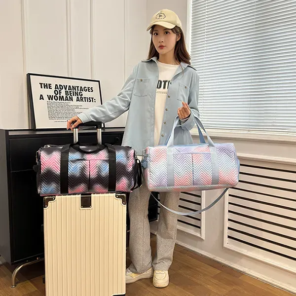 Chic Quilted Chevron Weekender Bag | Travel and Gym Duffel with Shoe Compartment