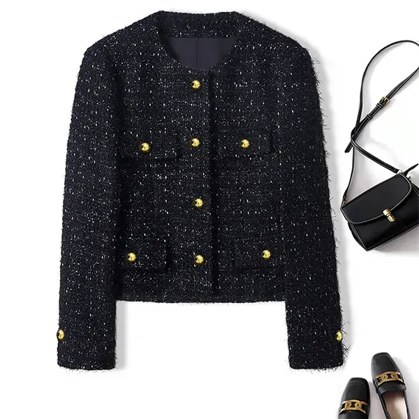 Thumbnail of Elegant Black Tweed Jacket Gold Buttons