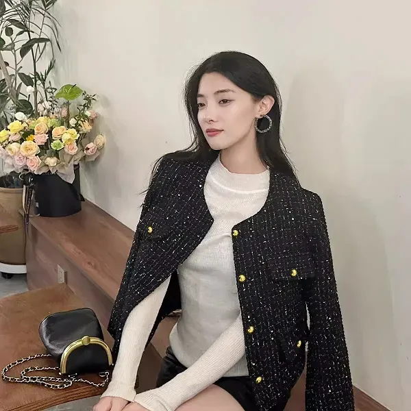 Thumbnail of Elegant Black Tweed Jacket Gold Buttons