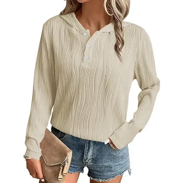 Casual Ribbed Button-Up Long Sleeve Winter Wear Hoodie For Women
