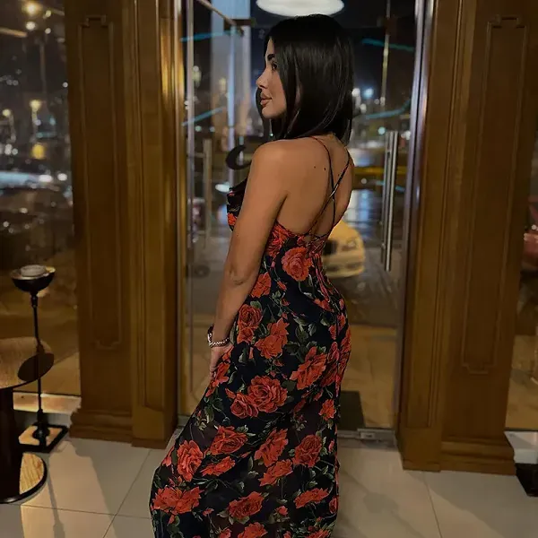 Chiffon Floral Pattern Spaghetti Strap Cocktail Formal Wear Maxi Dress