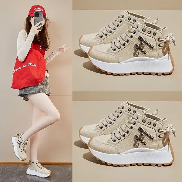 Casual Canvas Lace-Up High-Top Sneakers