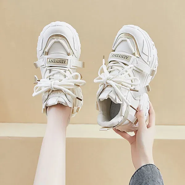 Trendy Strap Design Lace-Up Chunky Sneakers