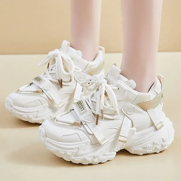 Trendy Strap Design Lace-Up Chunky Sneakers