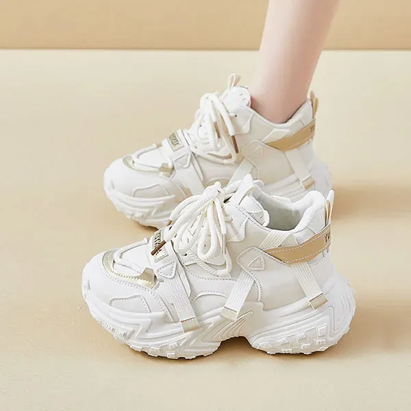 Trendy Strap Design Lace-Up Chunky Sneakers