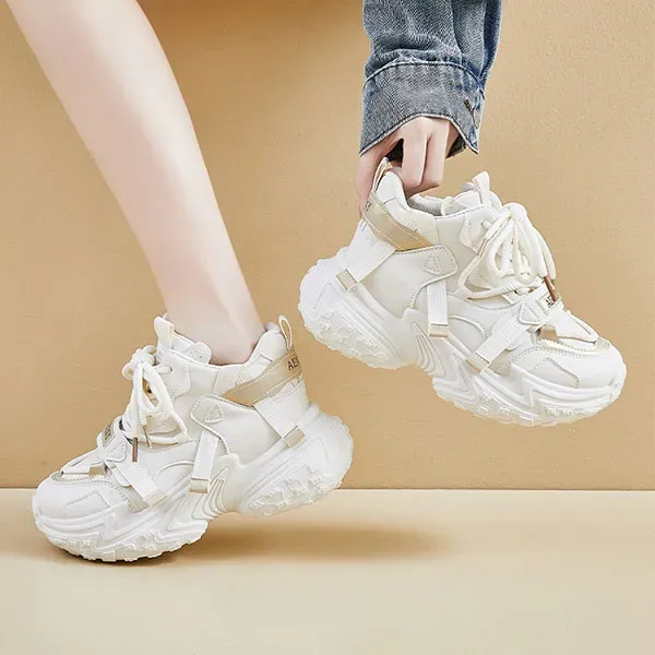 Trendy Strap Design Lace-Up Chunky Sneakers